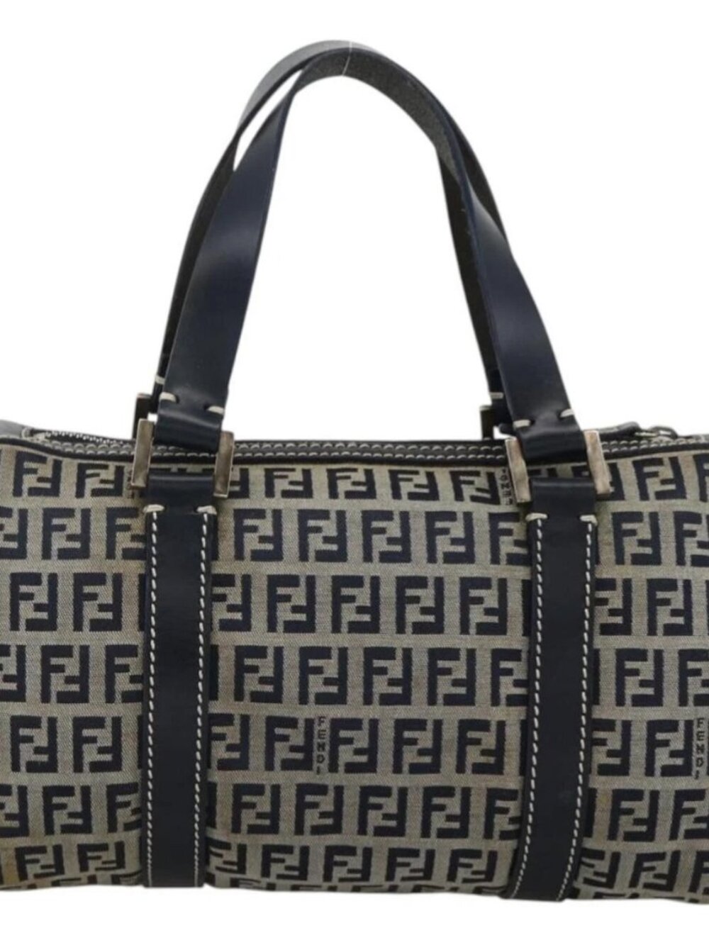 FENDI Zucchino Canvas Hand Bag Navy Silver Auth LNZ205 - Picture 3 of 16